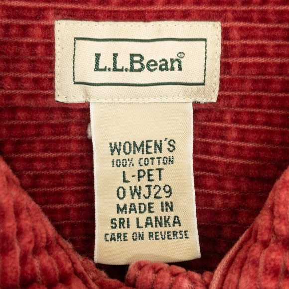 LL Bean Corduroy Button Down Shirt Womens Petite Large Red Long Sleeve Wide Wale - Picture 3 of 8